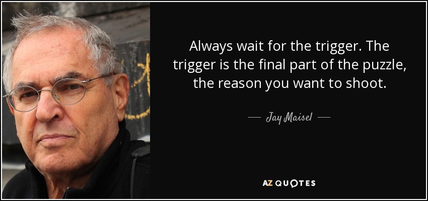 Always wait for the trigger. The trigger is the final part of the puzzle, the reason you want to shoot. - Jay Maisel