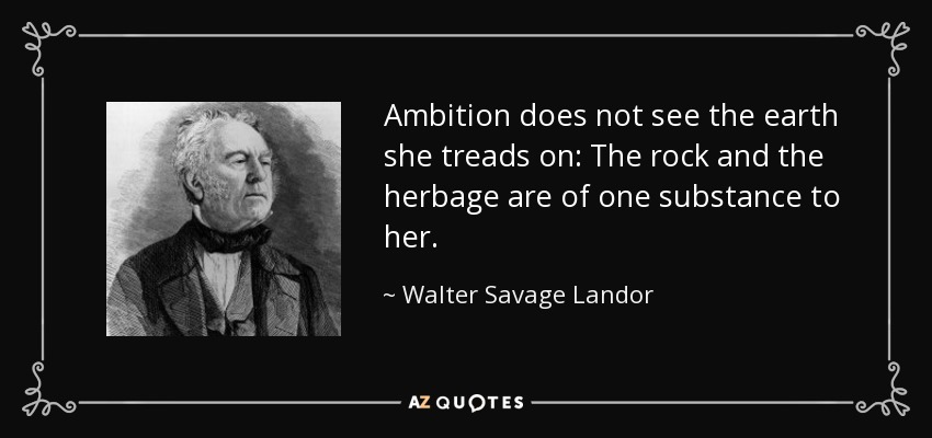 Ambition does not see the earth she treads on: The rock and the herbage are of one substance to her. - Walter Savage Landor
