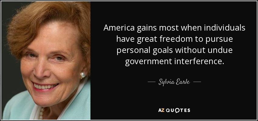 America gains most when individuals have great freedom to pursue personal goals without undue government interference. - Sylvia Earle