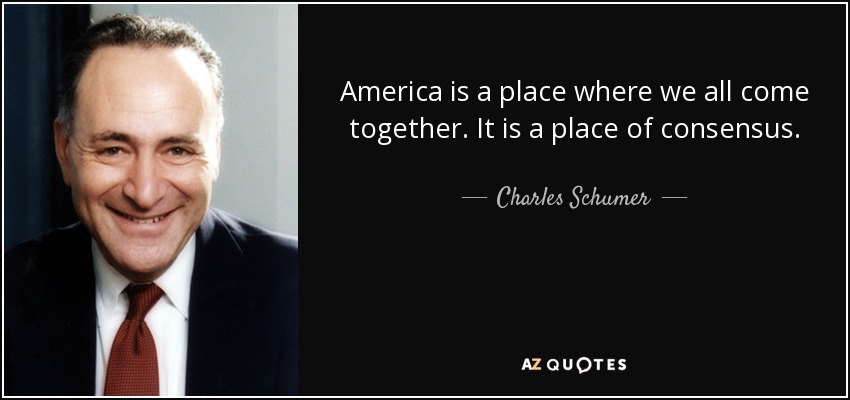 America is a place where we all come together. It is a place of consensus. - Charles Schumer