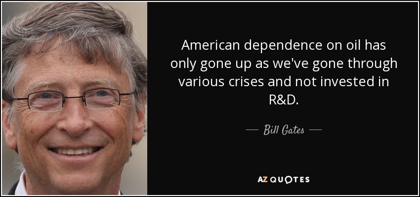 American dependence on oil has only gone up as we've gone through various crises and not invested in R&D. - Bill Gates