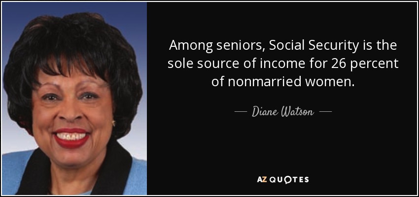 Among seniors, Social Security is the sole source of income for 26 percent of nonmarried women. - Diane Watson