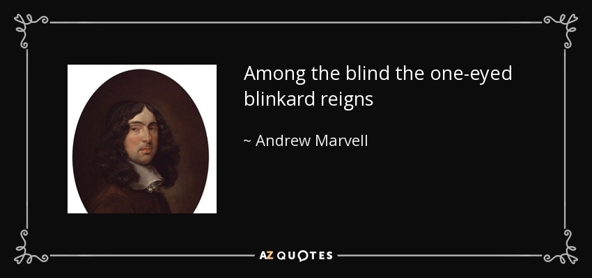 Among the blind the one-eyed blinkard reigns - Andrew Marvell
