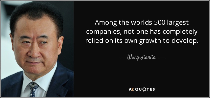 Among the worlds 500 largest companies, not one has completely relied on its own growth to develop. - Wang Jianlin