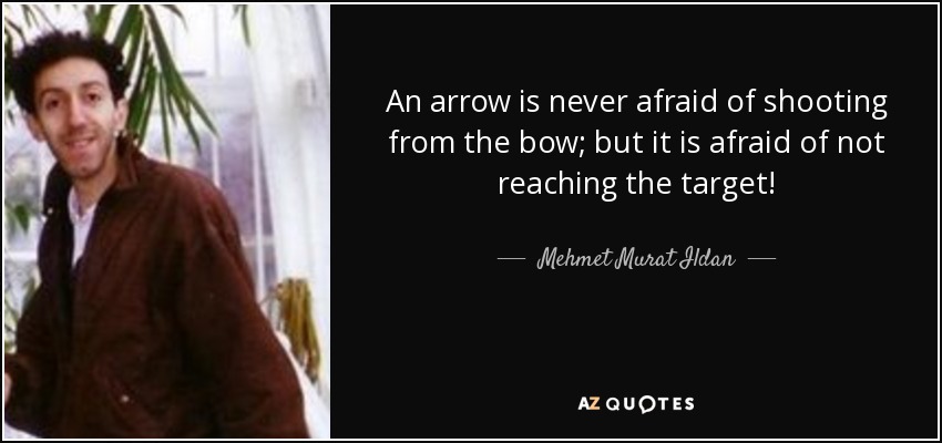 An arrow is never afraid of shooting from the bow; but it is afraid of not reaching the target! - Mehmet Murat Ildan