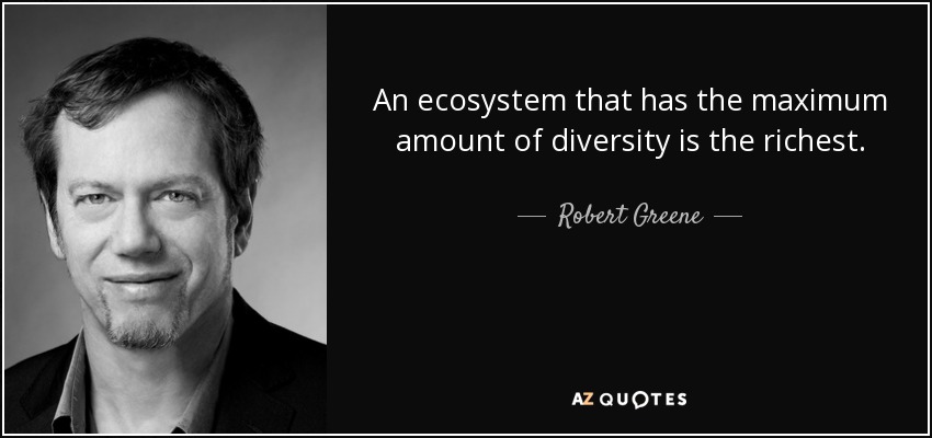 An ecosystem that has the maximum amount of diversity is the richest. - Robert Greene
