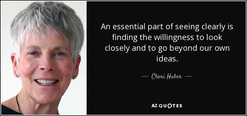 An essential part of seeing clearly is finding the willingness to look closely and to go beyond our own ideas. - Cheri Huber