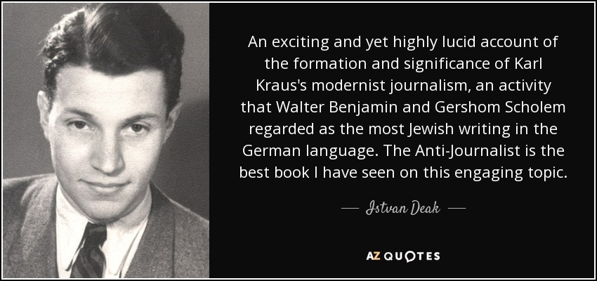 An exciting and yet highly lucid account of the formation and significance of Karl Kraus's modernist journalism, an activity that Walter Benjamin and Gershom Scholem regarded as the most Jewish writing in the German language. The Anti-Journalist is the best book I have seen on this engaging topic. - Istvan Deak