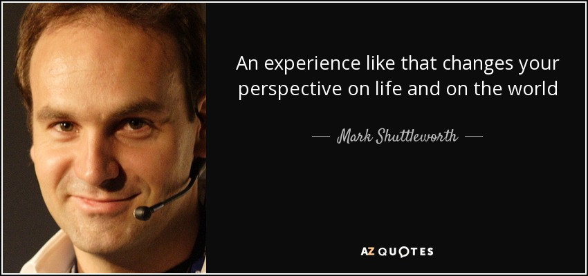 An experience like that changes your perspective on life and on the world - Mark Shuttleworth