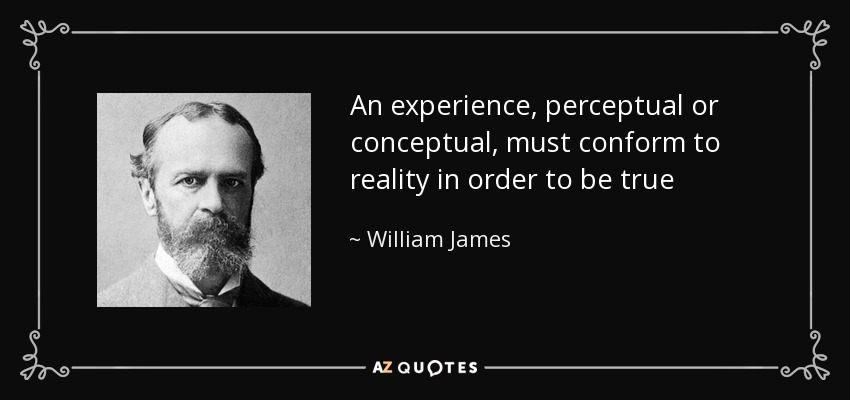 An experience, perceptual or conceptual, must conform to reality in order to be true - William James