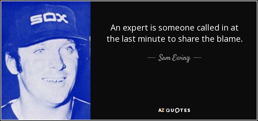 An expert is someone called in at the last minute to share the blame. - Sam Ewing