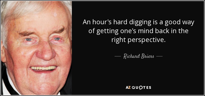 An hour's hard digging is a good way of getting one's mind back in the right perspective. - Richard Briers