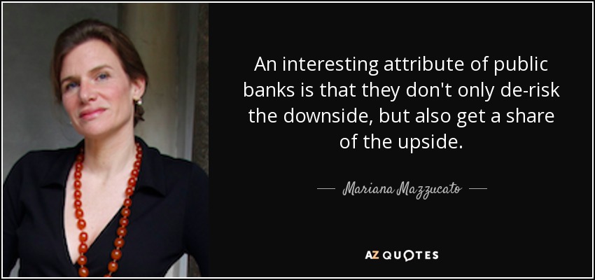 An interesting attribute of public banks is that they don't only de-risk the downside, but also get a share of the upside. - Mariana Mazzucato