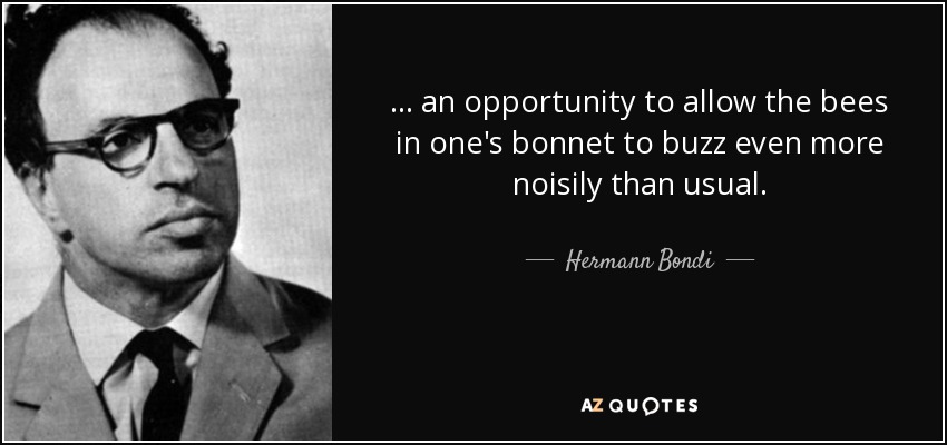 ... an opportunity to allow the bees in one's bonnet to buzz even more noisily than usual. - Hermann Bondi