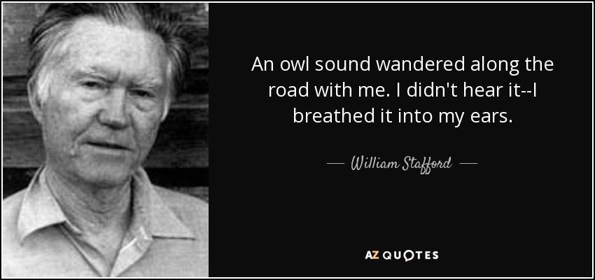 An owl sound wandered along the road with me. I didn't hear it--I breathed it into my ears. - William Stafford