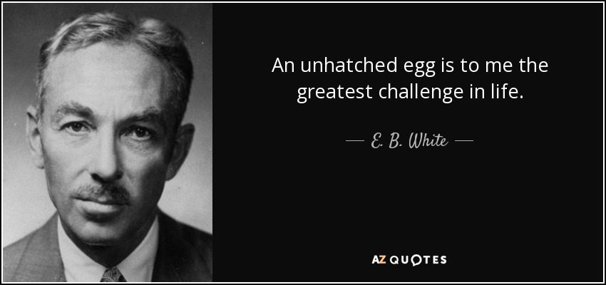 An unhatched egg is to me the greatest challenge in life. - E. B. White