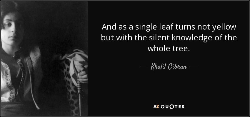 And as a single leaf turns not yellow but with the silent knowledge of the whole tree. - Khalil Gibran
