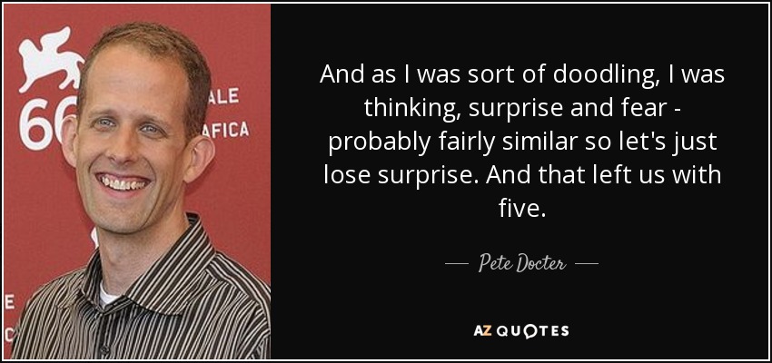 And as I was sort of doodling, I was thinking, surprise and fear - probably fairly similar so let's just lose surprise. And that left us with five. - Pete Docter