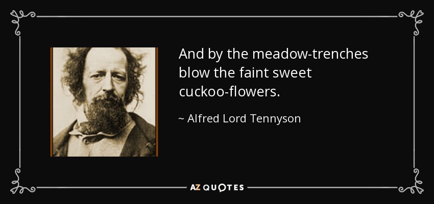 And by the meadow-trenches blow the faint sweet cuckoo-flowers. - Alfred Lord Tennyson