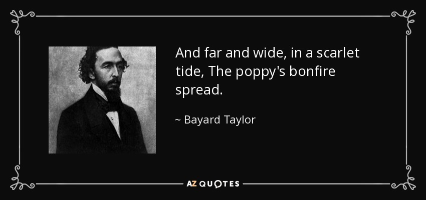 And far and wide, in a scarlet tide, The poppy's bonfire spread. - Bayard Taylor