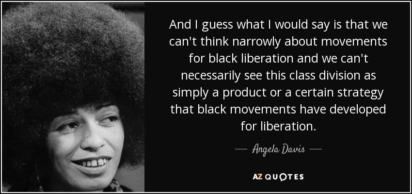 And I guess what I would say is that we can't think narrowly about movements for black liberation and we can't necessarily see this class division as simply a product or a certain strategy that black movements have developed for liberation. - Angela Davis