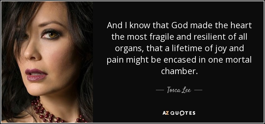 And I know that God made the heart the most fragile and resilient of all organs, that a lifetime of joy and pain might be encased in one mortal chamber. - Tosca Lee