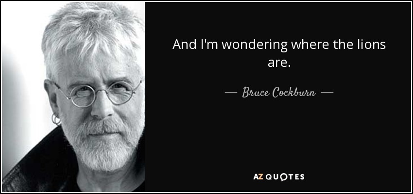 And I'm wondering where the lions are. - Bruce Cockburn