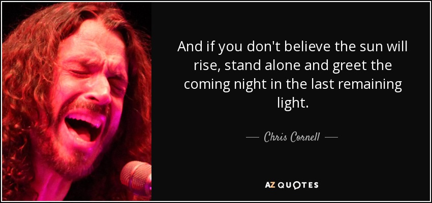 And if you don't believe the sun will rise, stand alone and greet the coming night in the last remaining light. - Chris Cornell