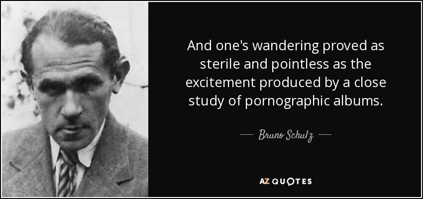 And one's wandering proved as sterile and pointless as the excitement produced by a close study of pornographic albums. - Bruno Schulz