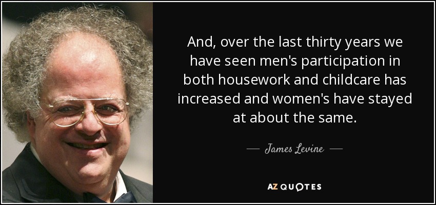 And, over the last thirty years we have seen men's participation in both housework and childcare has increased and women's have stayed at about the same. - James Levine
