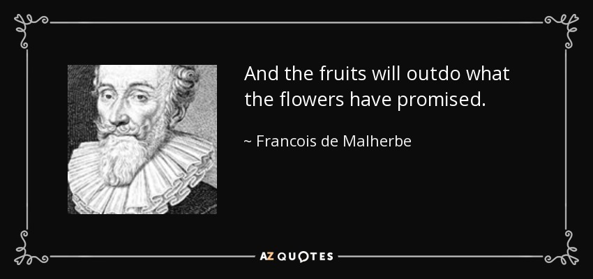 And the fruits will outdo what the flowers have promised. - Francois de Malherbe