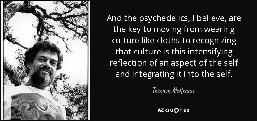 And the psychedelics, I believe, are the key to moving from wearing culture like cloths to recognizing that culture is this intensifying reflection of an aspect of the self and integrating it into the self. - Terence McKenna