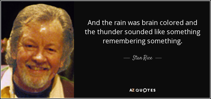 And the rain was brain colored and the thunder sounded like something remembering something. - Stan Rice