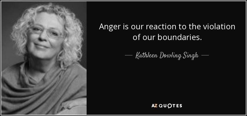 Anger is our reaction to the violation of our boundaries. - Kathleen Dowling Singh