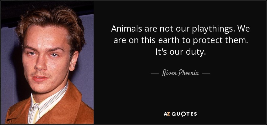 Animals are not our playthings. We are on this earth to protect them. It's our duty. - River Phoenix