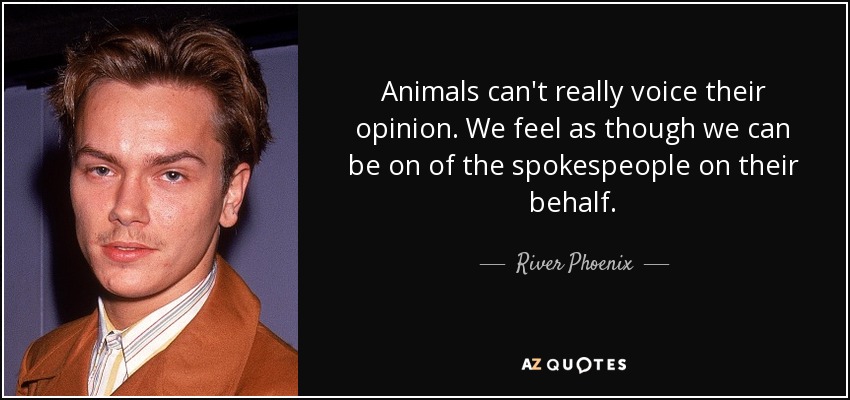 Animals can't really voice their opinion. We feel as though we can be on of the spokespeople on their behalf. - River Phoenix
