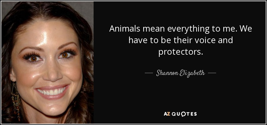Animals mean everything to me. We have to be their voice and protectors. - Shannon Elizabeth