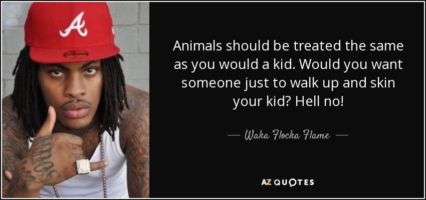 Animals should be treated the same as you would a kid. Would you want someone just to walk up and skin your kid? Hell no! - Waka Flocka Flame