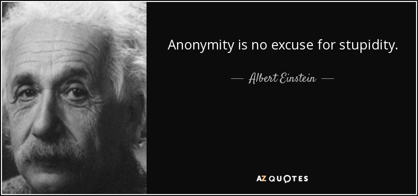 Anonymity is no excuse for stupidity. - Albert Einstein
