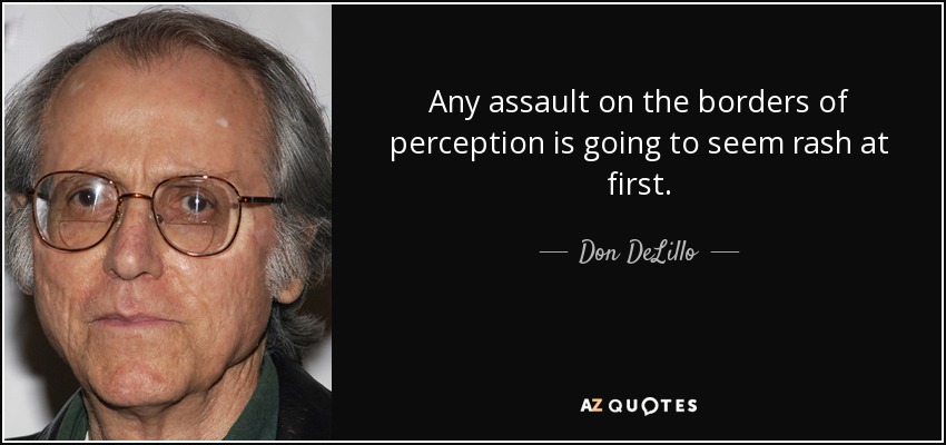 Any assault on the borders of perception is going to seem rash at first. - Don DeLillo
