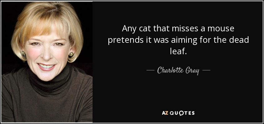Any cat that misses a mouse pretends it was aiming for the dead leaf. - Charlotte Gray