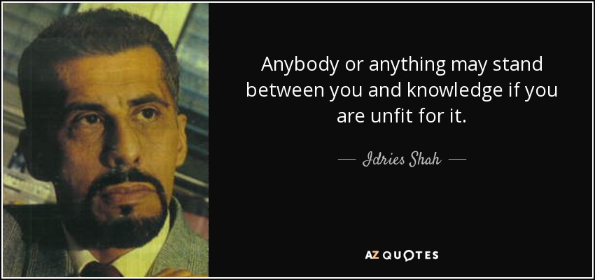 Anybody or anything may stand between you and knowledge if you are unfit for it. - Idries Shah