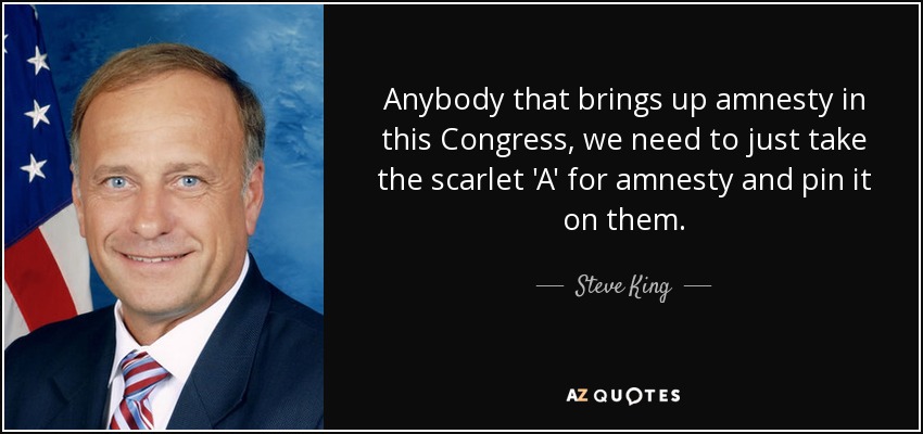 Anybody that brings up amnesty in this Congress, we need to just take the scarlet 'A' for amnesty and pin it on them. - Steve King