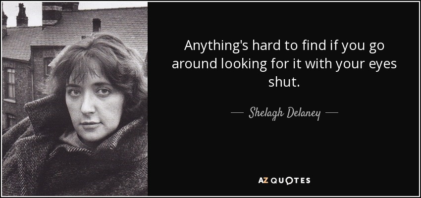 Anything's hard to find if you go around looking for it with your eyes shut. - Shelagh Delaney