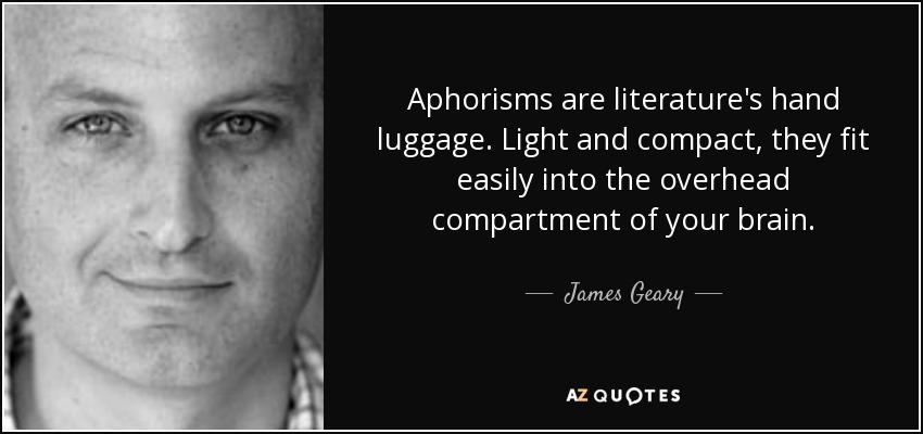 Aphorisms are literature's hand luggage. Light and compact, they fit easily into the overhead compartment of your brain. - James Geary