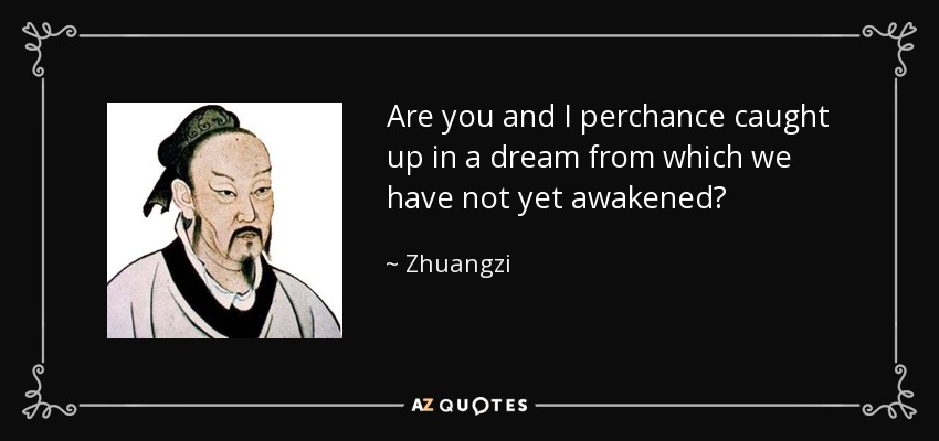 Are you and I perchance caught up in a dream from which we have not yet awakened? - Zhuangzi
