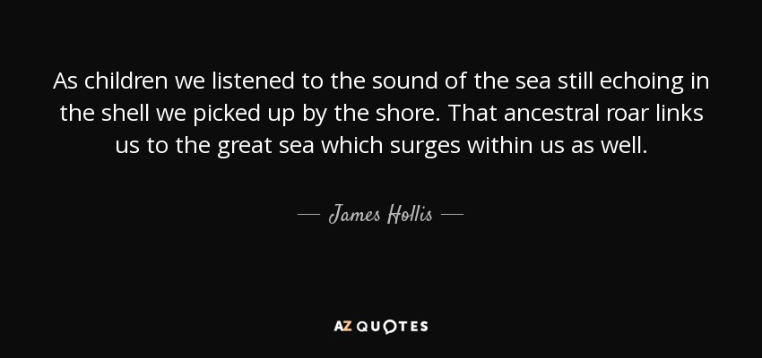 As children we listened to the sound of the sea still echoing in the shell we picked up by the shore. That ancestral roar links us to the great sea which surges within us as well. - James Hollis