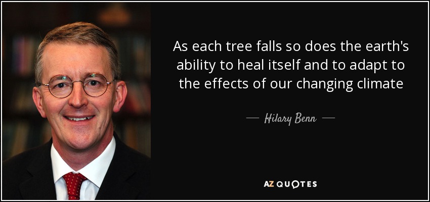 As each tree falls so does the earth's ability to heal itself and to adapt to the effects of our changing climate - Hilary Benn