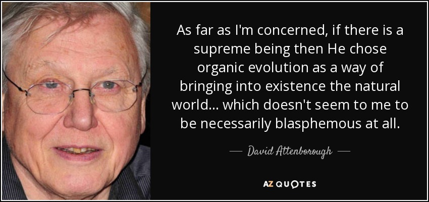 As far as I'm concerned, if there is a supreme being then He chose organic evolution as a way of bringing into existence the natural world... which doesn't seem to me to be necessarily blasphemous at all. - David Attenborough