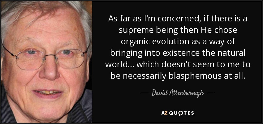 As far as I'm concerned, if there is a supreme being then He chose organic evolution as a way of bringing into existence the natural world... which doesn't seem to me to be necessarily blasphemous at all. - David Attenborough